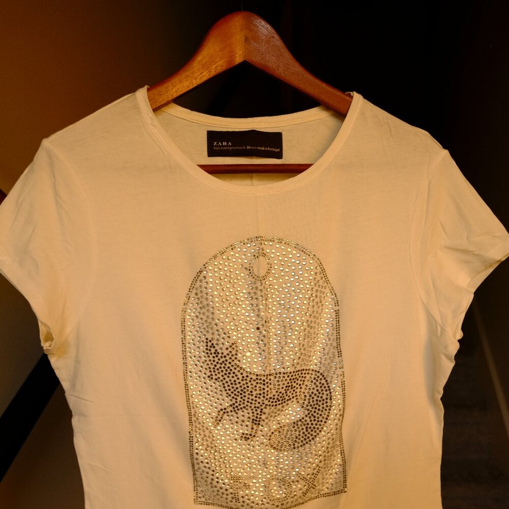 Zara Womens Short Sleeve White Tee, Made in Portugal